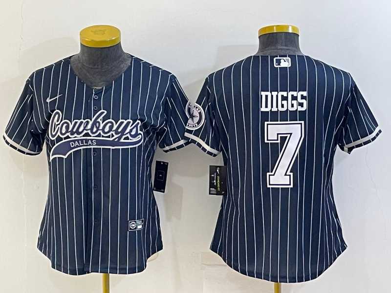 Women%27s Dallas Cowboys #7 Trevon Diggs Navy Blue Pinstripe With Patch Cool Base Stitched Baseball Jersey->women nfl jersey->Women Jersey